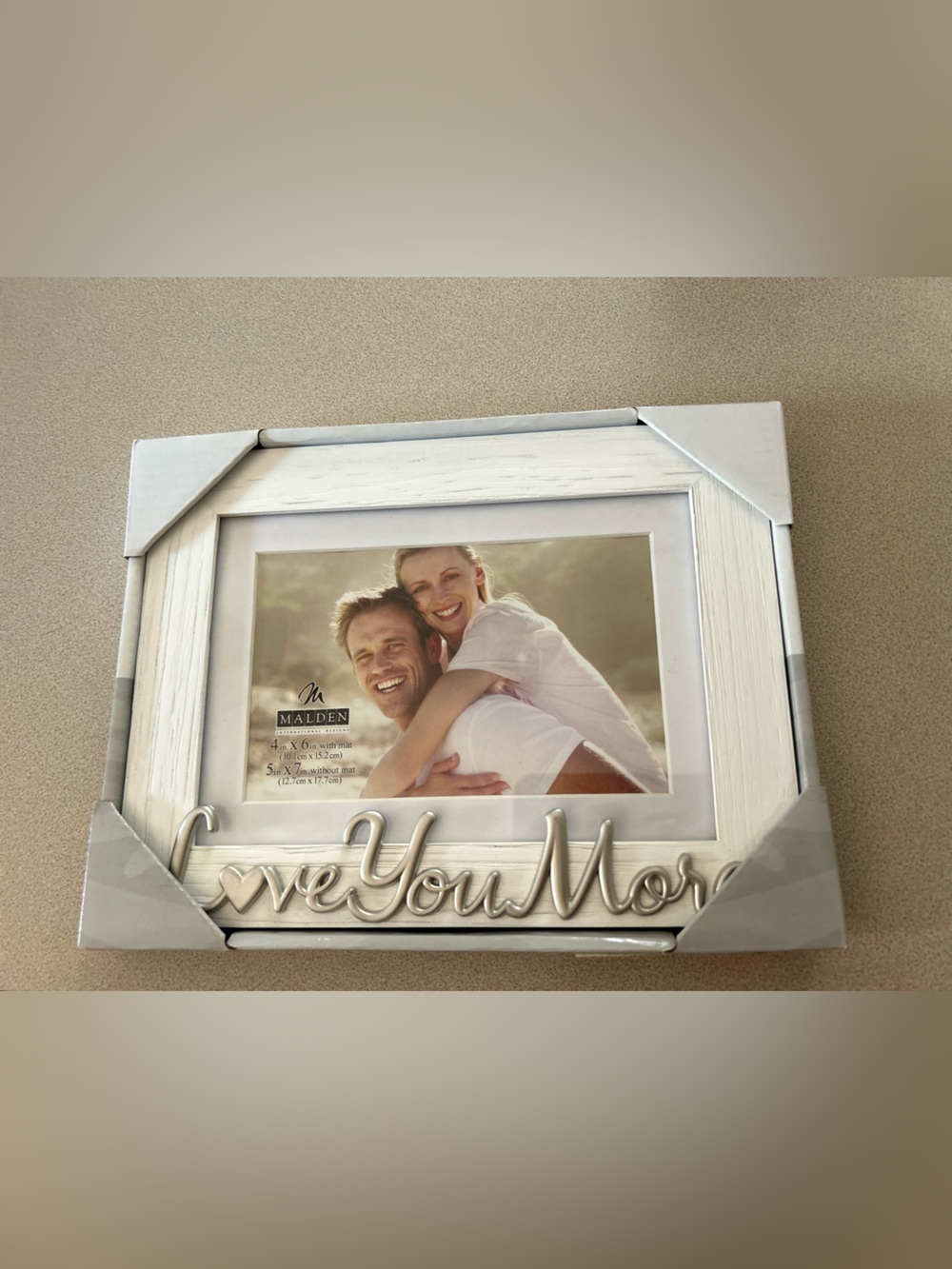 Malden White Picture Frame with Silver Script Accent Love You More